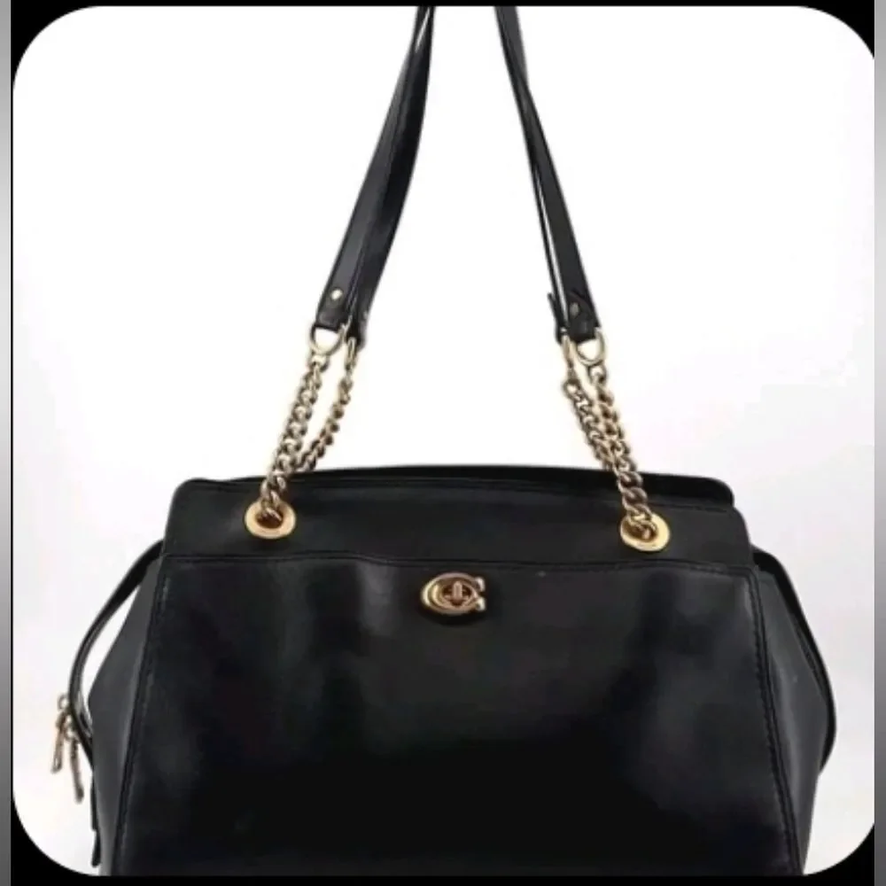 Coach Designer Parker Carryall Black Smooth Leather Turnlock